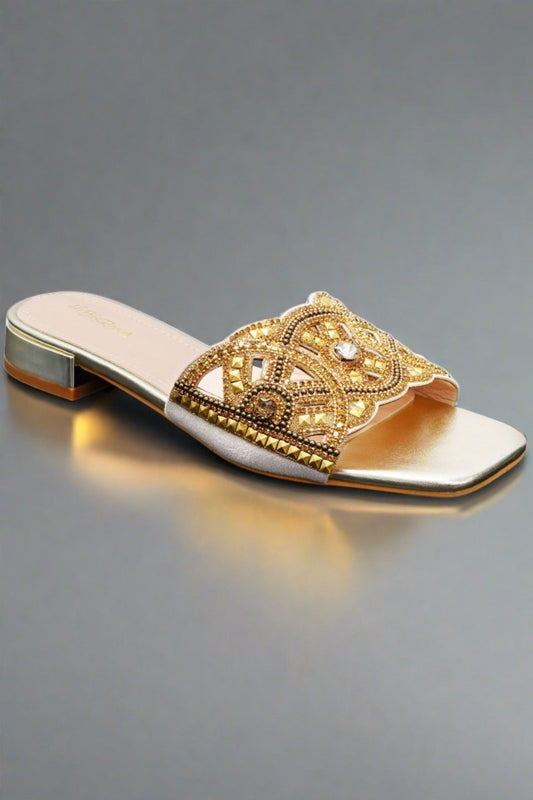 Sandalias tipo slide con diamantes adornados de Janet 