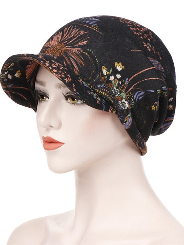 Print Beanies Hat Female Autumn Winter Cotton Baseball Hats Ponytail Vintage Warm Turban Cap Visors Caps for Women