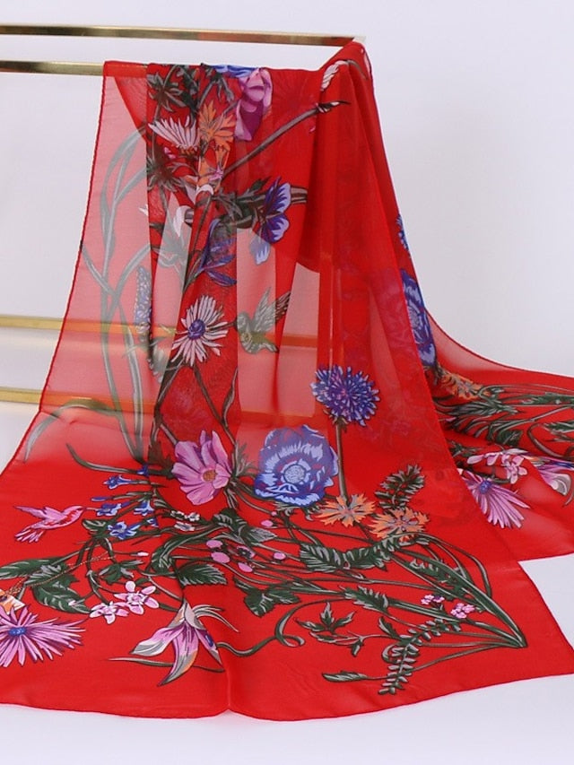 Scarves Shawl Gift Daily Holiday Flowers Chiffon Vacation Bohemia Sunscreen Outdoor Casual / Daily 1 PC for Women
