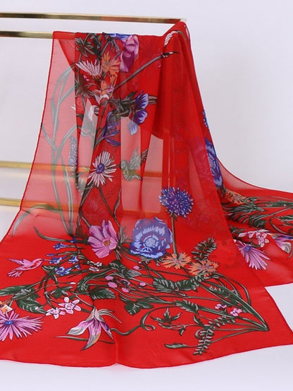 Scarves Shawl Gift Daily Holiday Flowers Chiffon Vacation Bohemia Sunscreen Outdoor Casual / Daily 1 PC for Women