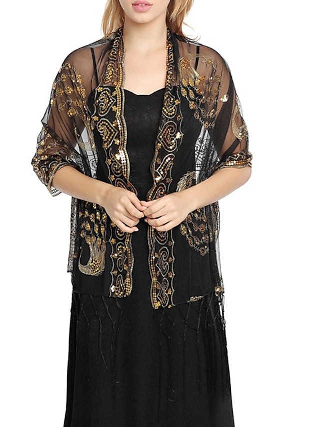 Shawls & Wraps Party Wedding Special Occasion Black Silver White Scarf Flower / Blue / Fall / Winter / Spring / Summer for Women