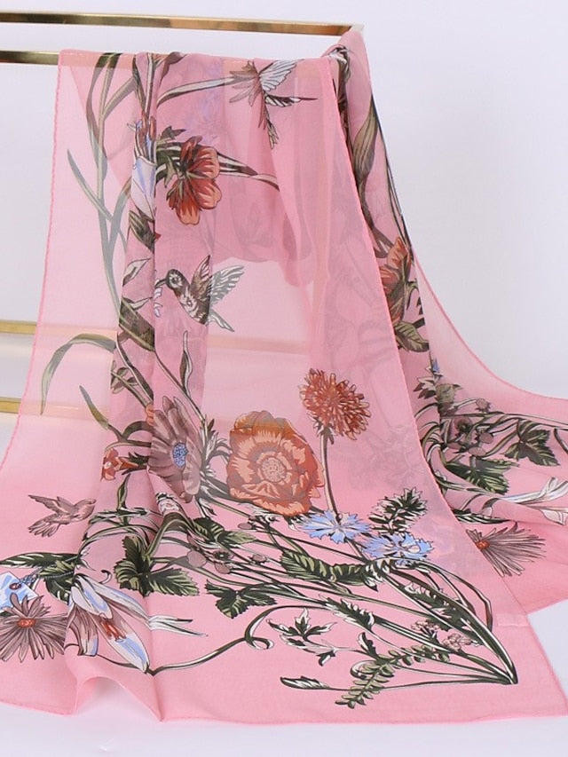 Scarves Shawl Gift Daily Holiday Flowers Chiffon Vacation Bohemia Sunscreen Outdoor Casual / Daily 1 PC for Women
