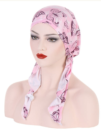 Women Printed Pre-tie Headscarf Elastic Muslim Female Turban Soft Hat Hair Loss Cover Head Wrap Headwear Stretch Bandana for Women