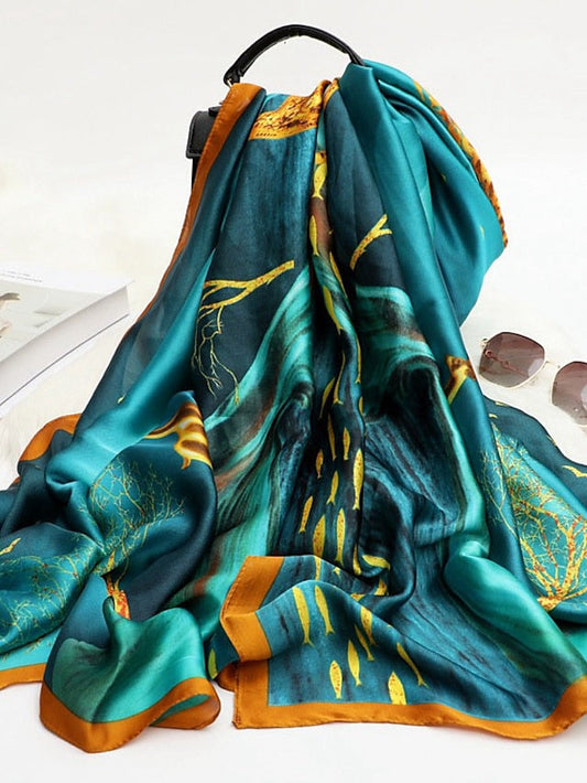 Women Silk Winter Scarf Fashion Print Lady Beach Shawl Scarves Hot Smooth Foulard Female Hijab for Women