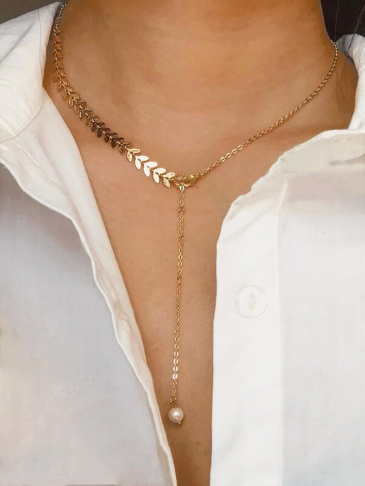 Leaf Detail Lariat Necklace 1pc for Women
