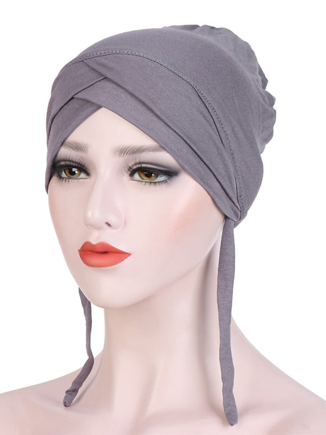 Muslim with Rope Scarf Hat Women Turban Soft Chemo Cap Hair Loss Islamic Headwrap Head Cover Wrap Caps Headwear Dubai Arab Bonnet New for Women