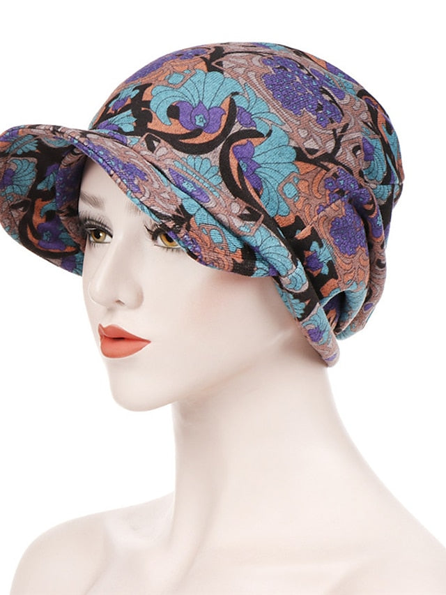Print Beanies Hat Female Autumn Winter Cotton Baseball Hats Ponytail Vintage Warm Turban Cap Visors Caps for Women