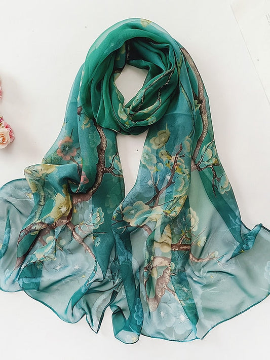 Flower Summer Women Thin Style Scarf Bandana Soft Bandana Female Elegant Shawl Hijab Hairscarves Beach Scarf for Women