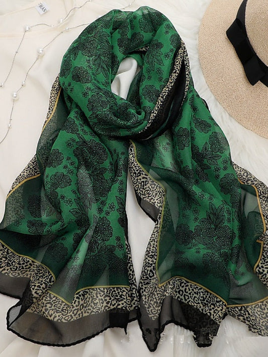 Scarves Daily Holiday Flowers Polyester Bohemia Vintage Retro Warm Casual / Daily 1 PC for Women