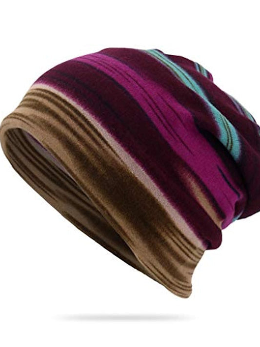 unwstyu unisex multi-purpose hat, neck warmer, contrasting colors, striped, skull hat purple for Women