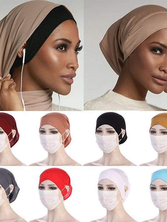 Soft Hood With Pierced Ears Inner Hijab Caps Muslim Stretch Turban Cap Islamic Underscarf Bonnet Hat Female Turbante for Women
