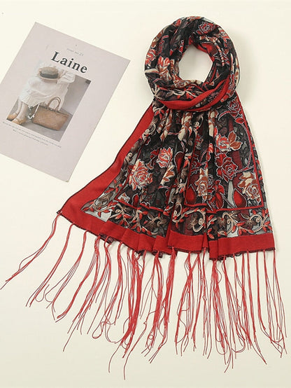 Fashion Women Viscose Scarf Laser Cut Lace Floral Patchwork Tassel Hijab Shawls and Wraps Female Foulards Echarpe for Women