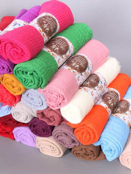 Plain Wrinkle Wrap Cotton Viscose Long Shawl Scarf Women Crinkle Hijab Shawl Muslim Head Hijab Scarf for Women
