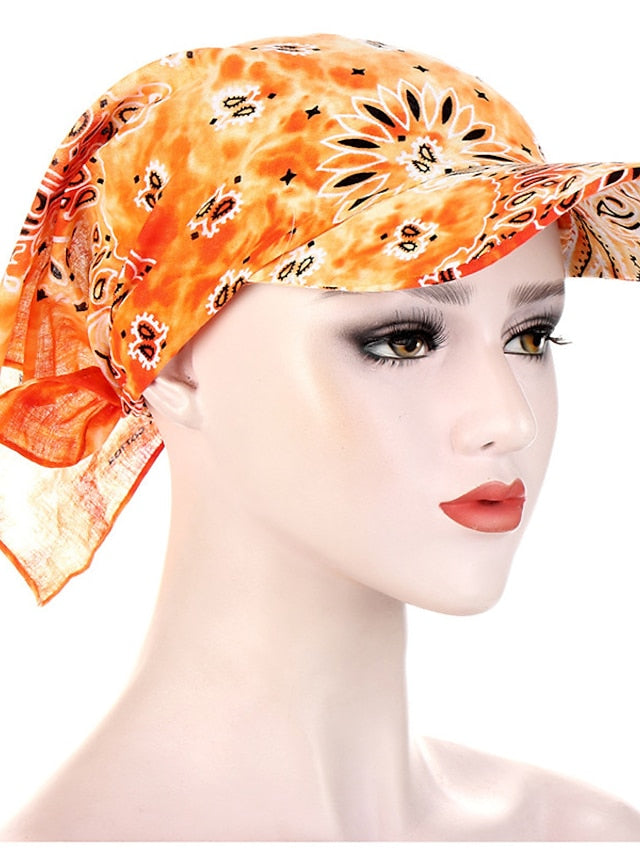 Women Bandana Scarf Cap Sunscreen Hedging Cap Printed Brim Baseball Cap Colorful Sunshade Hooded Scarf Headpiece Headscarf Baseball Hat for Women