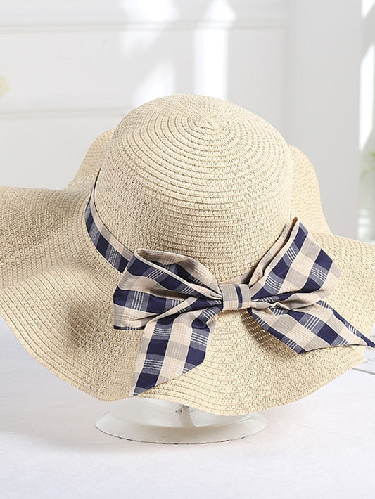 Hat Straw Hat Pink Khaki Beige Lawn Festival Braided Bow Print Ribbon bow Portable Windproof Breathable for Women