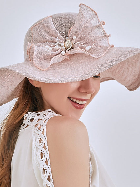 Party Hat Party Wedding Street Bowknot Flower Yellow Gray Hat Pink Khaki Fall Summer Sun Hat for Women