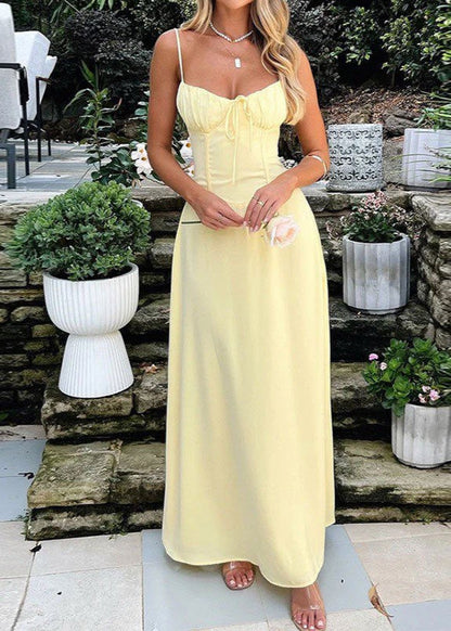 Soleil Maxi Dress – Yellow Spaghetti Strap Dress with Corset Bodice