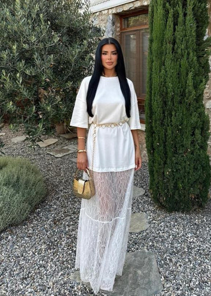 Lucera - Sheer Lace Contrast Maxi Dress