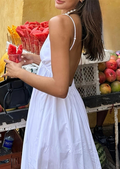 Solea - Open Back Maxi Dress with Adjustable Spaghetti Straps
