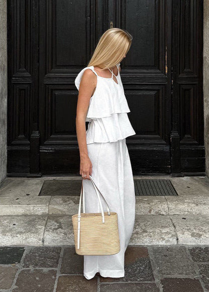 Riviera Breeze - Flowy Ruffle Top & Wide-Leg Pants Set