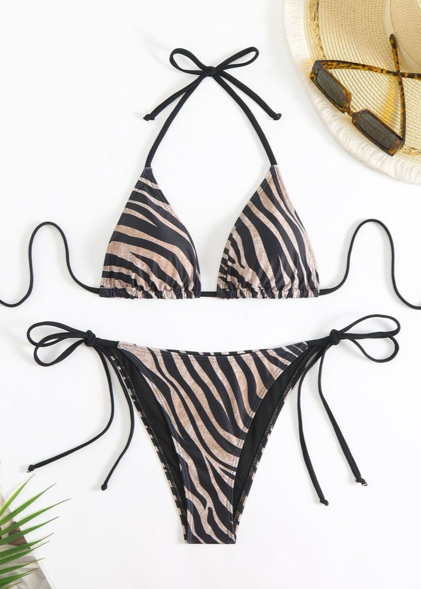 Savannah Curve Bikini Set - Zebra Print Triangle Swimwear