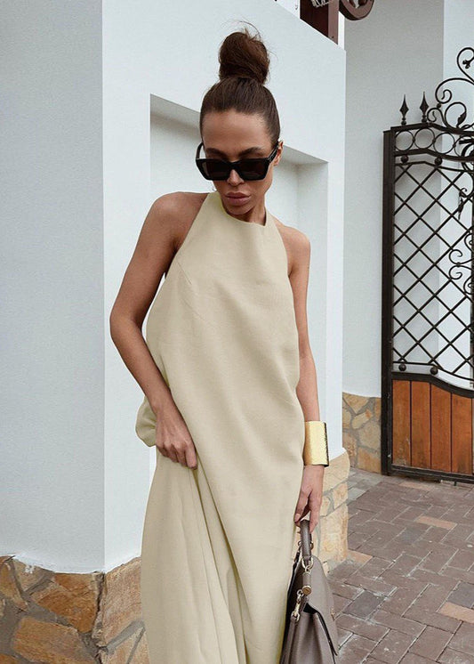 Sahara Backless Halter Maxi Dress – Cotton & Linen Blend
