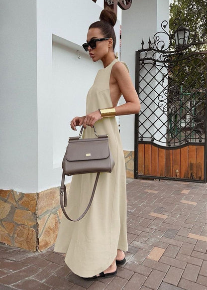 Sahara Backless Halter Maxi Dress – Cotton & Linen Blend