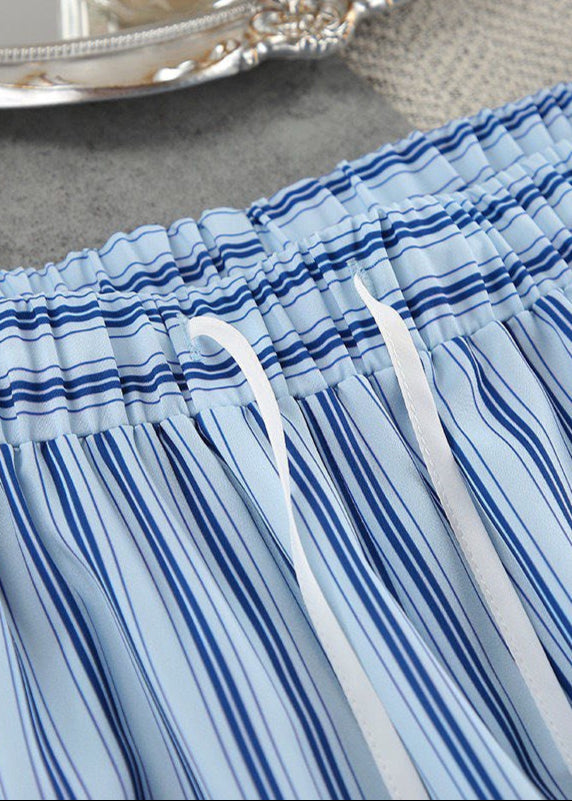 Skyline Stripe 3-Piece Lounge Set – Oversized Shirt, Crop Top & Wide-Leg Pants