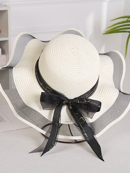 Hat Straw Hat Sun Hat Pink Khaki Navy Blue Outdoor Street Dailywear Mesh Bow Ribbon bow Portable Sun Protection Comfort for Women