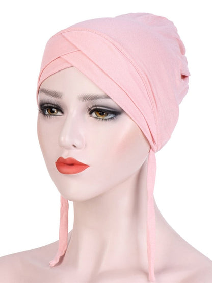 Muslim with Rope Scarf Hat Women Turban Soft Chemo Cap Hair Loss Islamic Headwrap Head Cover Wrap Caps Headwear Dubai Arab Bonnet New for Women
