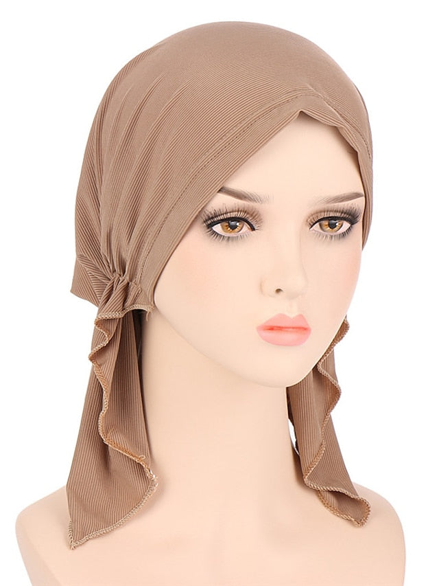 New Elastic Solid Color Wrap Head Scarf Hats Muslim Turban Bonnet For Women Inner Hijab Hat Fashion Female Turbantes Caps for Women