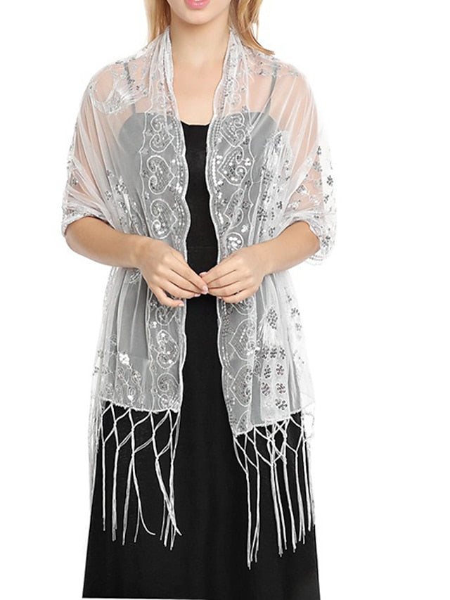 Shawls & Wraps Party Wedding Special Occasion Black Silver White Scarf Flower / Blue / Fall / Winter / Spring / Summer for Women