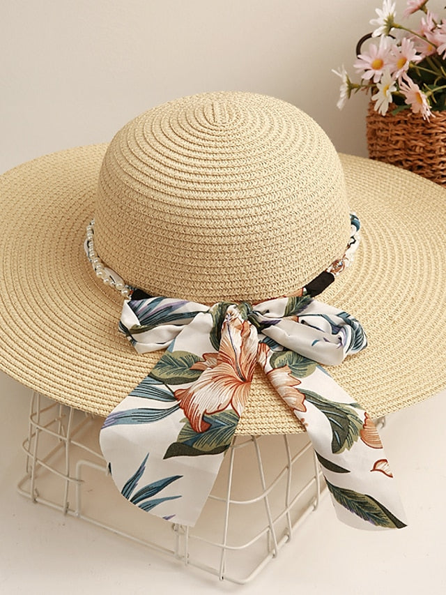 Sun Hat Straw Hat Holiday Floral / Flower Polyester Straw Vacation Casual Beach Sunscreen Warm 1 pcs for Women