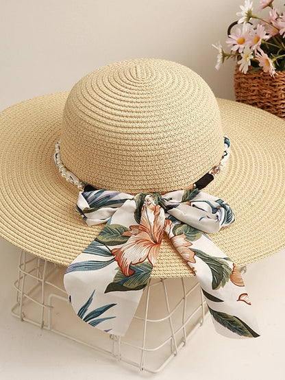 Sun Hat Straw Hat Holiday Floral / Flower Polyester Straw Vacation Casual Beach Sunscreen Warm 1 pcs for Women