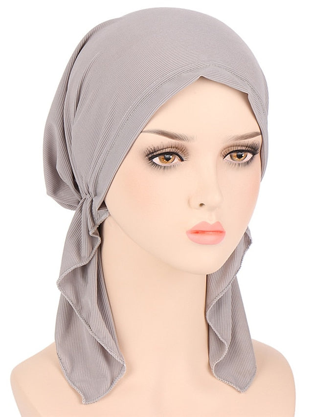 New Elastic Solid Color Wrap Head Scarf Hats Muslim Turban Bonnet For Women Inner Hijab Hat Fashion Female Turbantes Caps for Women