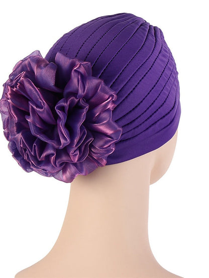 Female Stylish Indian Big Flower Solid Color Turban Hat Comfortable Women Muslim Pullover Hat African Head Wrap Hijab Cap Headwear for Women