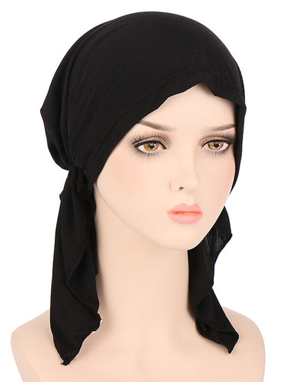 New Elastic Solid Color Wrap Head Scarf Hats Muslim Turban Bonnet For Women Inner Hijab Hat Fashion Female Turbantes Caps for Women