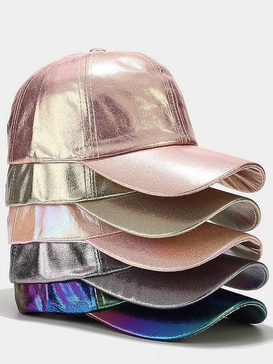 Pleated Pu Baseball Cap Unisex Man Woman Sparkling Adjustable Outdoor Snapback Hat Colorful Peaked Cap Stage Hip-Hop Hat for Women