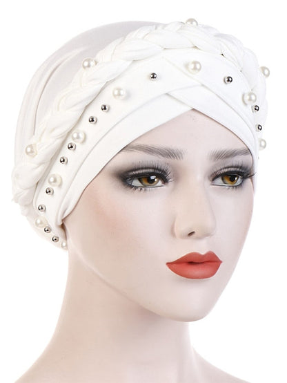 Women Fashion Pearls Muslim Scarf Hijabs Hat Women India Hat Solid Turban Hat Wrap Cap Head Scarf Headscarf Hat Female Hair Accessories for Women