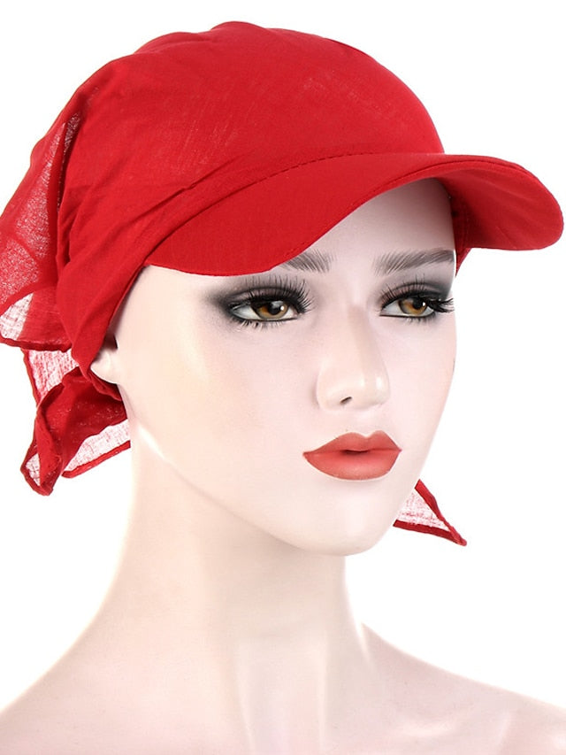 Women Classic Turban Hat Solid Color Outdoor Brim Sunshade Hats Female with Scarf Cap Soft Headscarf Beanie Baseball Cap for Women