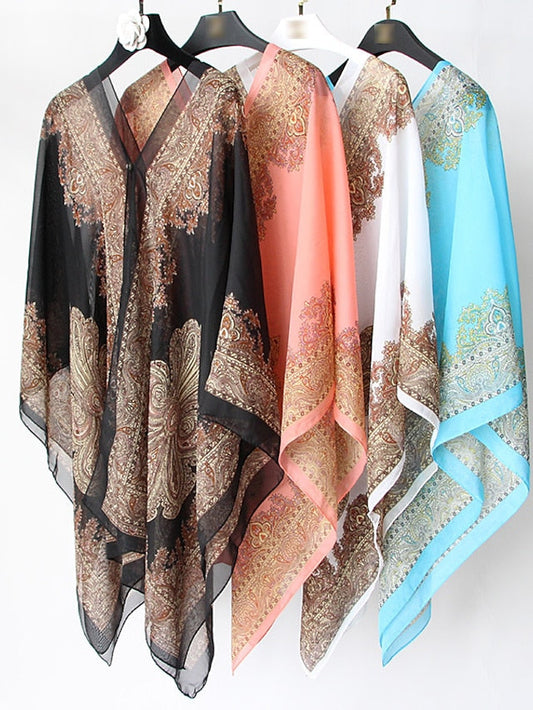 Fashion Women Scarf Shawl Poncho Printed Sunscreen Scarf Sun Protection Shawl Beach Shawl Bikini Cover Soft Comfortable for Women