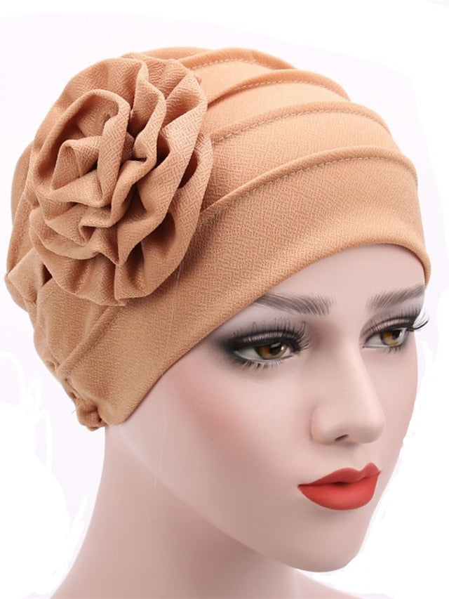 Hats Spring Summer Plain Color Floral Beanie Hat Muslim Stretch Turban Hat Cap Hair Loss Headwear Hijab Cap for Women