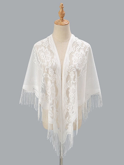 1 PC Solid Color New Spring Summer Breathable Loose Hollow Shawl Women Fashion Tassel Scarf Beach for Travel Vacation for Women