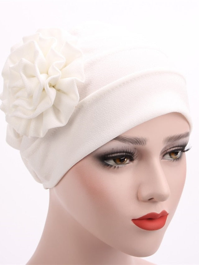 Hats Spring Summer Plain Color Floral Beanie Hat Muslim Stretch Turban Hat Cap Hair Loss Headwear Hijab Cap for Women