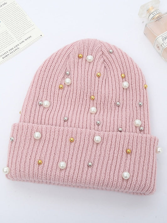 Hat Beanie / Slouchy Black Blue Pink Outdoor Street Dailywear Beaded Knit Pure Color Comfort Warm Breathable for Women