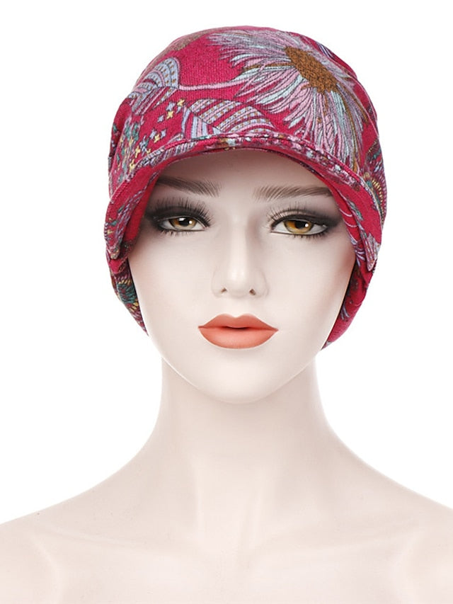Print Beanies Hat Female Autumn Winter Cotton Baseball Hats Ponytail Vintage Warm Turban Cap Visors Caps for Women