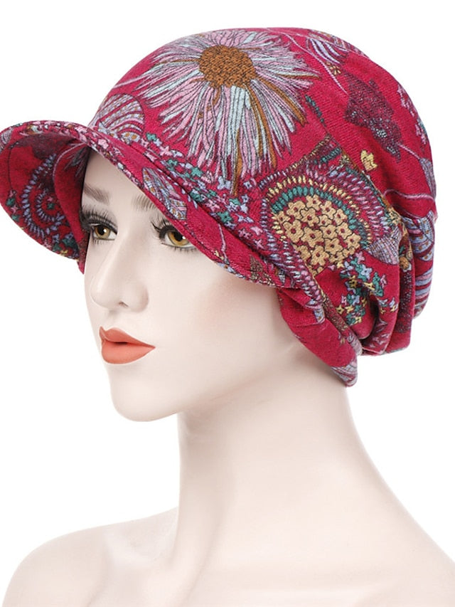 Print Beanies Hat Female Autumn Winter Cotton Baseball Hats Ponytail Vintage Warm Turban Cap Visors Caps for Women