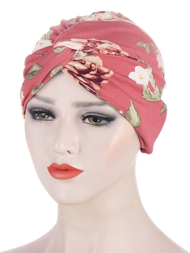 Women Muslim Daily Turban Folding Cross Knotted Hair Scarf Elastic Head Wrap Headwear Bandanas Lady Hair Hats Beanie Hair Loss Accessories for Women