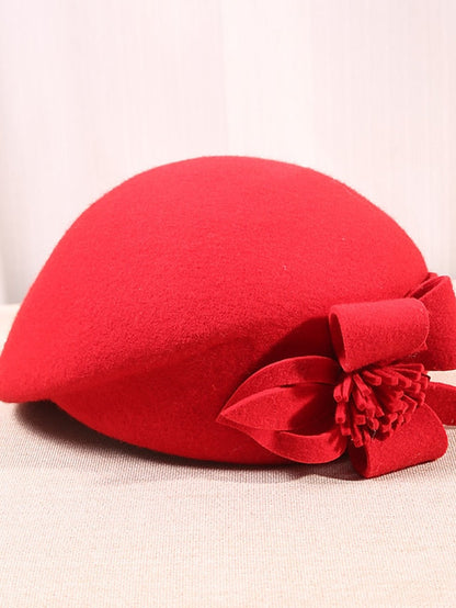 Hat Beret Hat Black Wine Camel Outdoor Street Dailywear Flower Pure Color Warm Breathable for Women