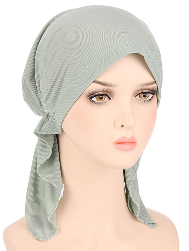 New Elastic Solid Color Wrap Head Scarf Hats Muslim Turban Bonnet For Women Inner Hijab Hat Fashion Female Turbantes Caps for Women